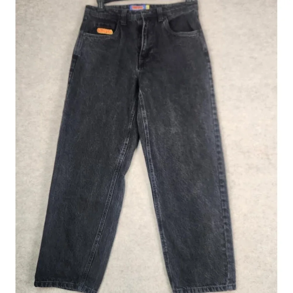 Y2K Empire Bubble Logo Jeans Men's 30/27 Black Gray Loose Fit Skate